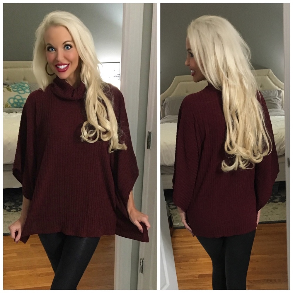 ❤️LAST. 1!! Wine Ribbed Flutter Sleeve Top - Picture 1 of 3